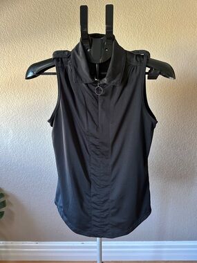 Black Sleeveless Zip-Front Polo Tank Top